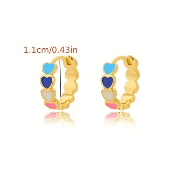 ✨ModCloth Tilly Colorful Hearts Gold Hoop Earrings - Picture 3 of 7